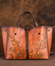 Beautiful Brown Jacquard Calf Leather Tote Handbag For Women