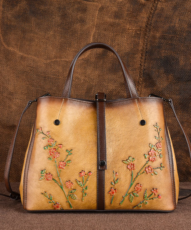 Beautiful Brown Jacquard Calf Leather Tote Handbag For Women