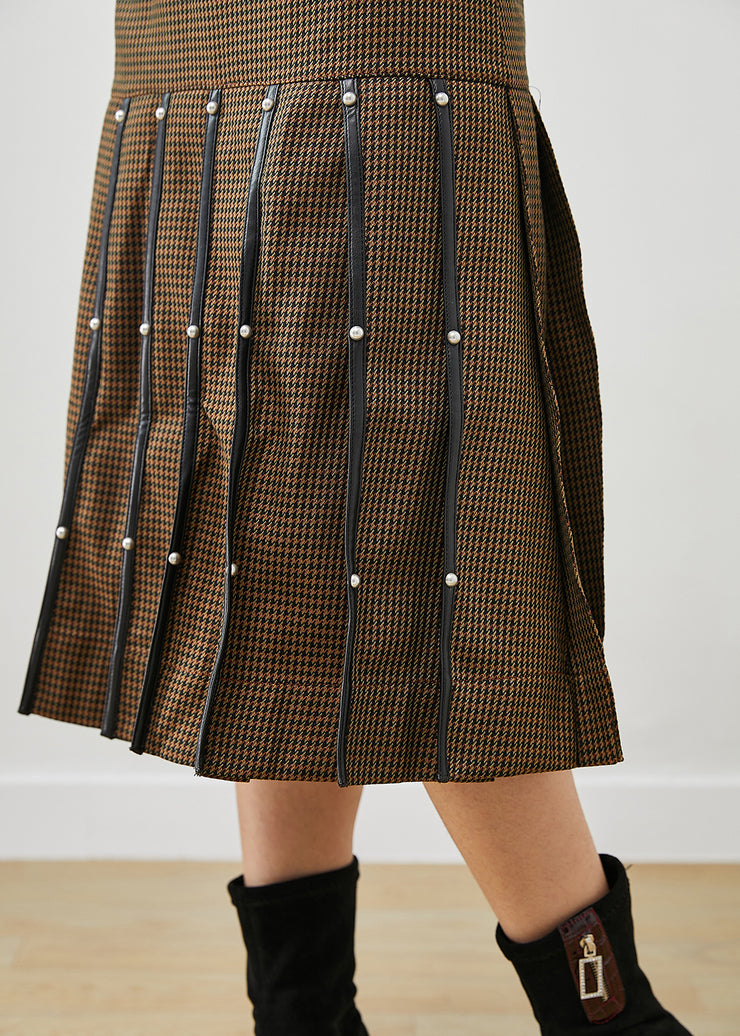 Beautiful Brown Rivet Silm Cotton Pleated Skirts Spring