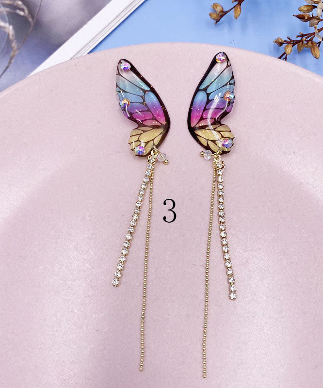 Beautiful Butterfly Wings Tassel Zircon Drop Earrings
