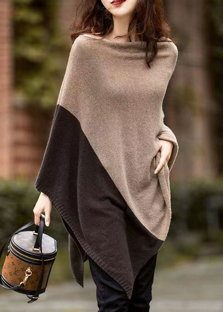 Beautiful Camel Colour Patchwork Woolen Batwing Coat Long Sleeve