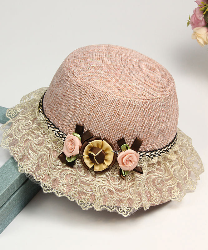Beautiful Champagne Floral Lace Patchwork Linen Bucket Hat