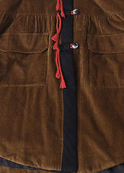 Beautiful Chocolate Patchwork Button Pockets Hoodies Outwear - SooLinen