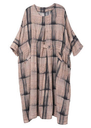 Beautiful Chocolate Plaid Cotton Cinched Summer Holiday Dress - SooLinen