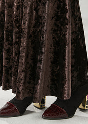 Beautiful Chocolate Silm Fit Patchwork Ruffles Silk Velour Wraped Skirts Fall