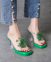 Beautiful Chunky High Heels Comfortable Clear Slide Sandals