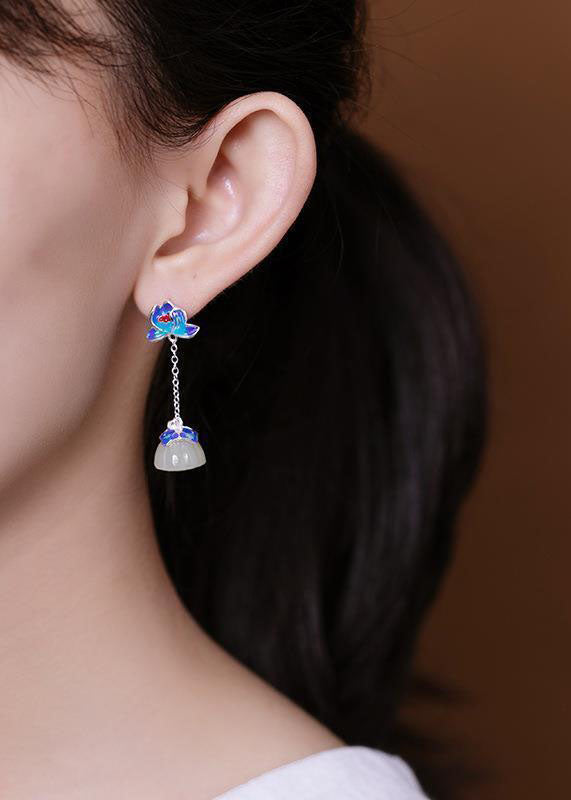 Beautiful Cloisonne Tassel Jade Drop Earrings