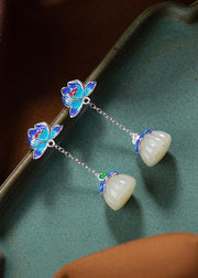 Beautiful Cloisonne Tassel Jade Drop Earrings