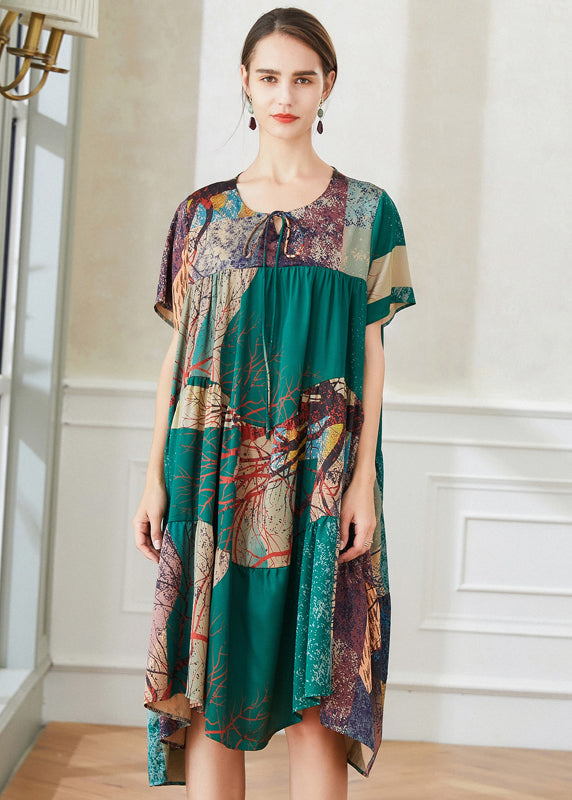 Beautiful Colorblock Asymmetrical Patchwork Tie Dye Chiffon Dresses Summer