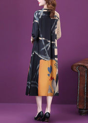 Beautiful Colorblock Drawstring Side Open Print Silk Dresses Summer