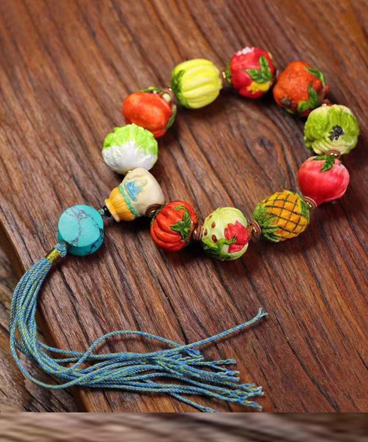Beautiful Colorblock Hand Knitting Fruit And Vegetable Tassel Bracelet