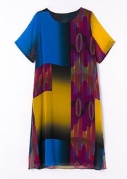 Beautiful Colorblock O Neck Side Open Patchwork Chiffon Dress Summer
