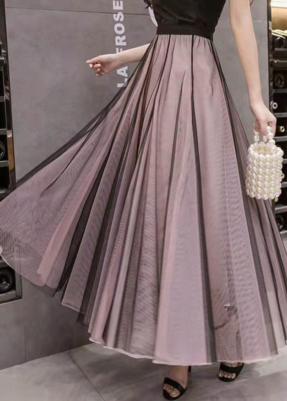 Beautiful Colorblock Wrinkled High Waist Tulle Skirts Summer