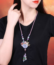 Beautiful Coloured Glaze Jade Floral Pendant Necklace