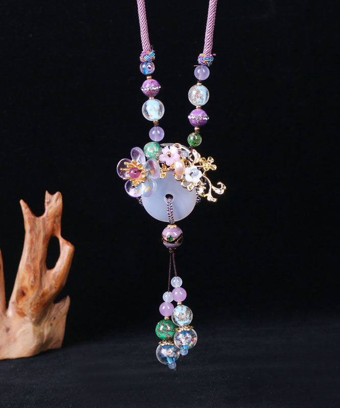 Beautiful Coloured Glaze Jade Floral Pendant Necklace