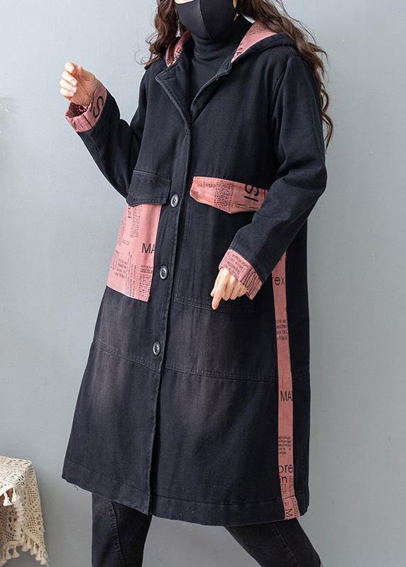 Beautiful Denim Black Quality Clothes For Women Tutorials Hooded Pockets Spring Coats - SooLinen