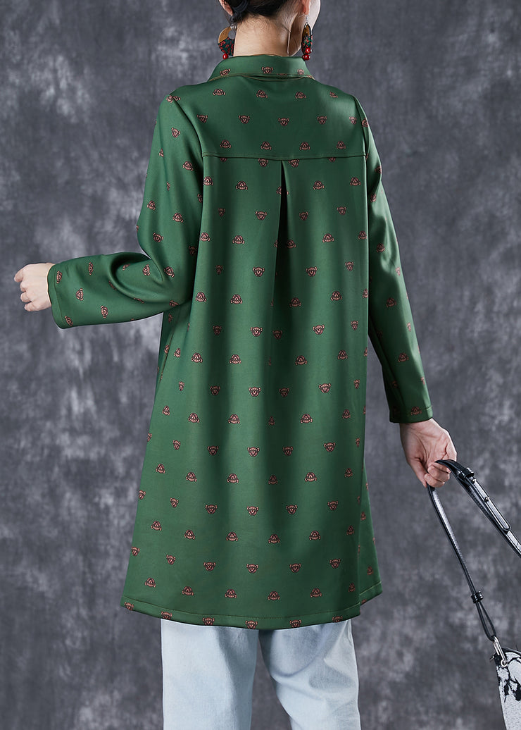 Beautiful Dull Green Peter Pan Collar Print Cotton Dress Fall