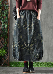 Beautiful Floral Elastic Waist Pockets Denim Skirts - SooLinen