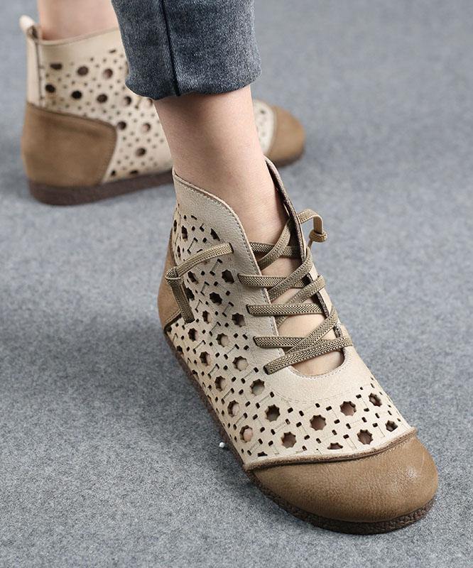 Beautiful Gladiator Walking Sandals Beige Genuine Leather Ankle boots - SooLinen
