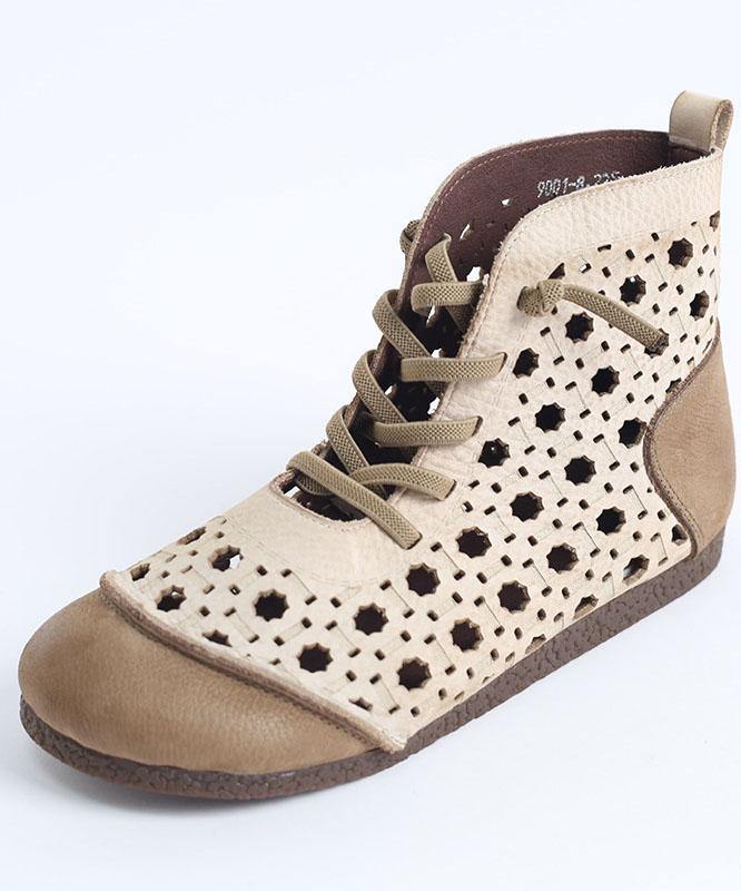Beautiful Gladiator Walking Sandals Beige Genuine Leather Ankle boots - SooLinen