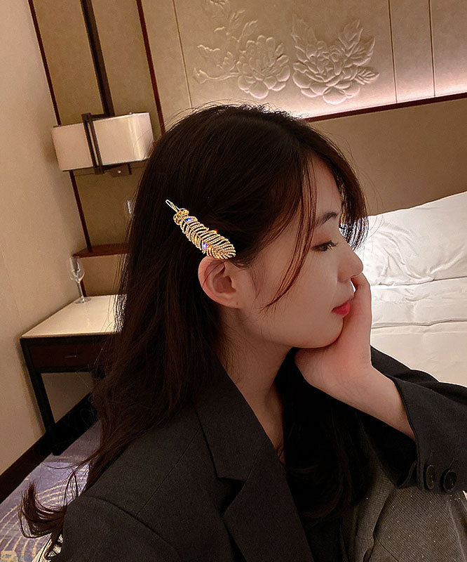 Beautiful Gold Alloy Pearl Zircon Feather Duck Mouth Hairpin