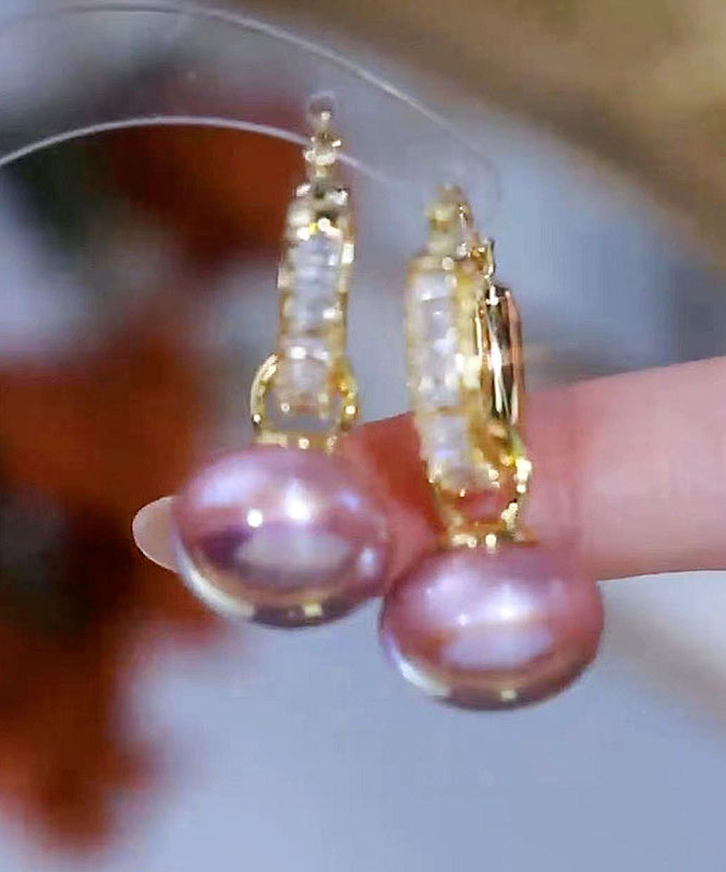 Beautiful Gold Copper Alloy Zircon Pearl Drop Earrings