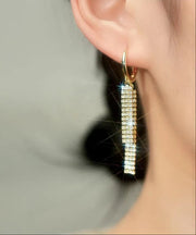 Beautiful Gold Copper Overgild 14K Gold Zircon Crystal Drop Earrings
