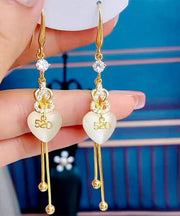 Beautiful Gold Copper Overgild Inlaid Zircon 520 Love Tassel Drop Earrings