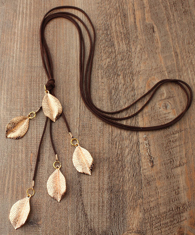 Beautiful Gold Leaf Long Pendant Necklace