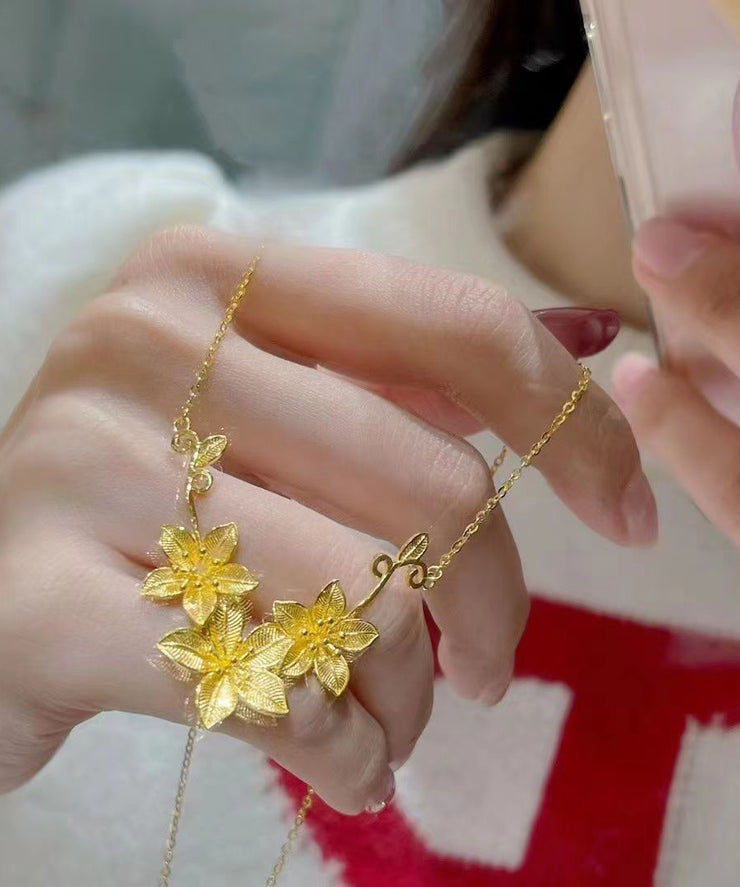 Beautiful Gold Stainless Steel Overgild Floral Princess Necklace