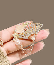Beautiful Golden Yellow Alloy Crystal Pearl Floral Fan Tassel Duck Mouth Hairpin