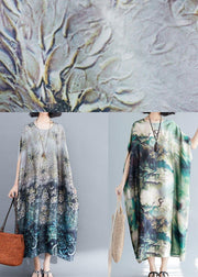 Beautiful Gray Print Long O Neck Baggy  Summer Dress - SooLinen