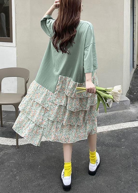 Beautiful Green Asymmetric Print Ankle Dress Summer - SooLinen