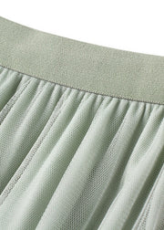 Beautiful Green Asymmetrical Elastic Waist Tulle Pleated Skirt Summer