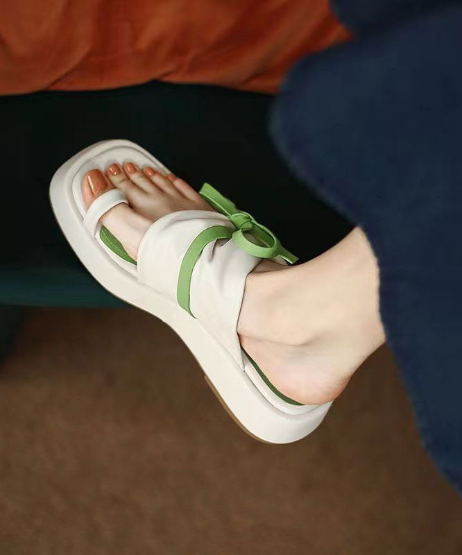 Beautiful Green Bow Splicing Platform Slide Sandals Peep Toe