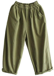Beautiful Green Cotton Loose Harem Summer Pants - SooLinen