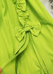Beautiful Green Elastic Waist Bow Ruffles Side Open Cotton Skirt Summer