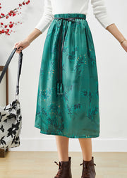 Beautiful Green Embroidered Bow Silk A Line Skirt Fall