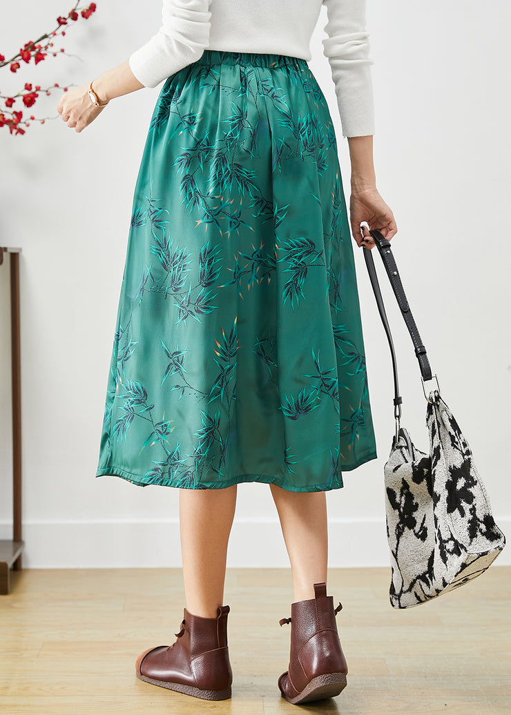 Beautiful Green Embroidered Bow Silk A Line Skirt Fall