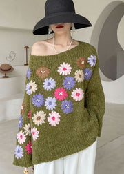 Beautiful Green Embroidered Floral Knit sweaters Winter