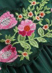 Wunderschönes grünes Seidenkleid mit Blumenstickerei