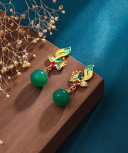 Beautiful Green Floral Agate Cloisonne Drop Earrings