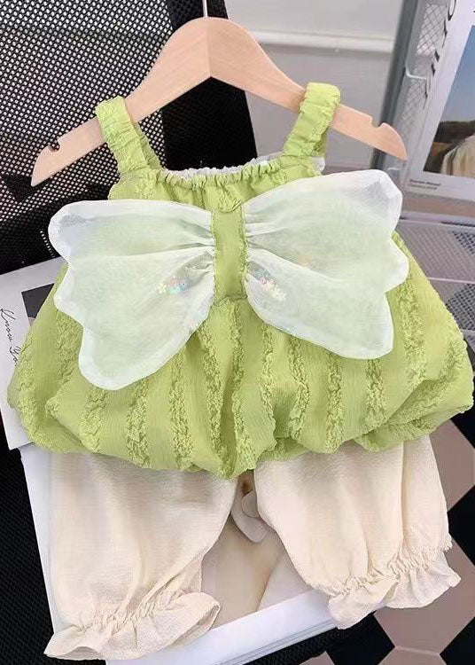Beautiful Green Floral Patchwork Cotton Baby Girls Two Pieces Set Summer