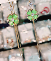 Beautiful Green Gem Stone Tassel Drop Earrings