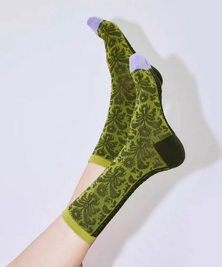 Beautiful Green Jacquard Combed Cotton Mid Calf Socks