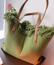 Beautiful Green Letter Embroidery Canvas Oversize Tote Handbag