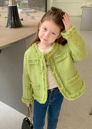 Beautiful Green O Neck Button Patchwork Cotton Girls Coat Fall