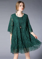Beautiful Green O-Neck Lace Spring Vacation Dress Half Sleeve - SooLinen