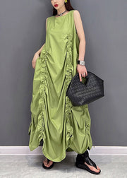 Schöne grüne Chiffon-Kleider mit O-Ausschnitt und Faltentaschen, ärmellos