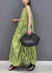 Beautiful Green O-Neck Wrinkled Pockets Chiffon Dresses Sleeveless